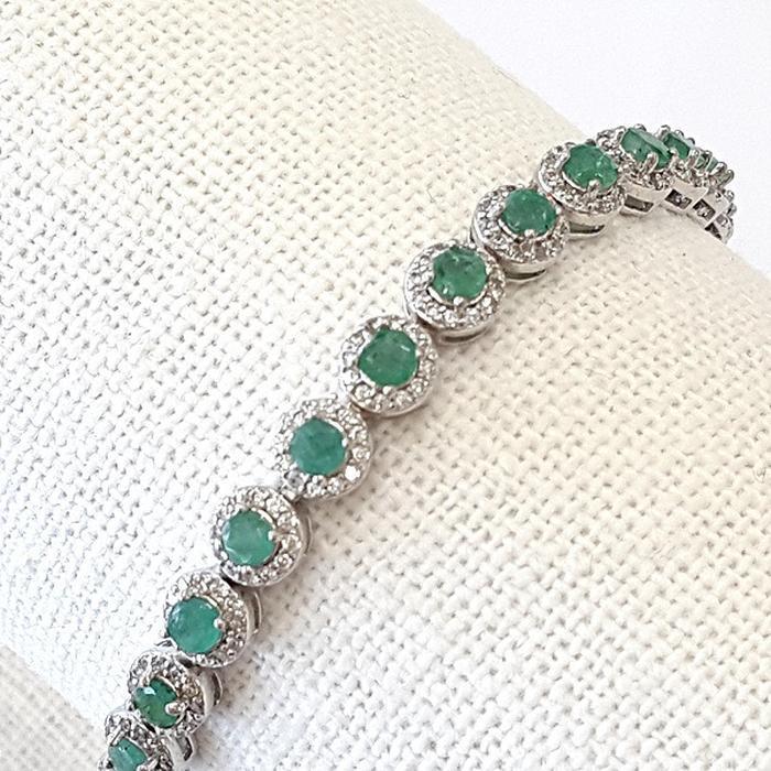 Bluekey A-grade Antique Green Emerald Gemstone Bracelet 250209-07 (30461159A)