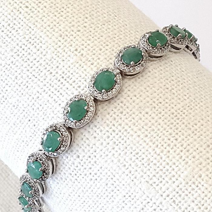 Bluekey A-grade antique green emerald raw stone bracelet 250209-08 (30462051A)
