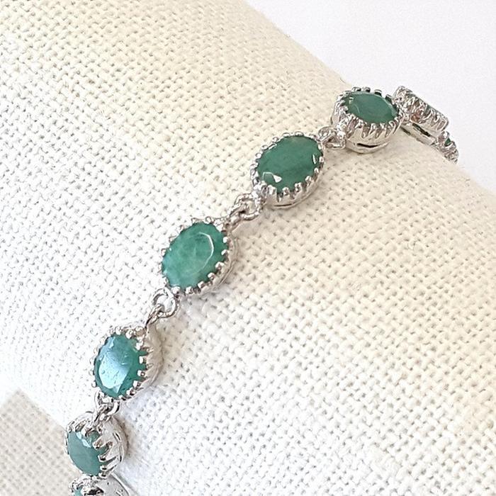 Bluekey A-grade antique green emerald raw stone bracelet 250209-05 (30462053A)