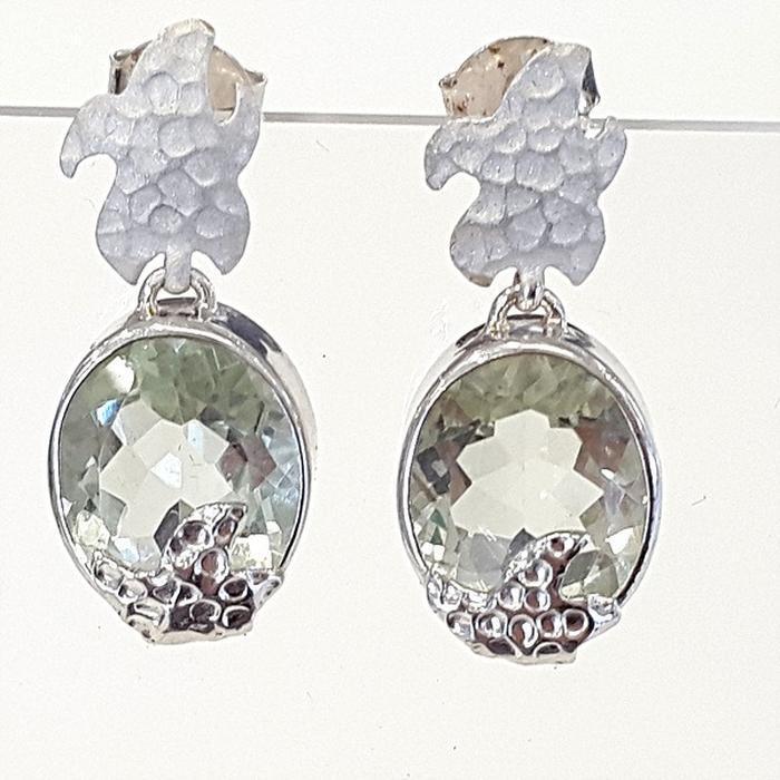 Bluekey AA-grade Swiss Green Topaz Raw Earrings 250210-17 (30629693A)