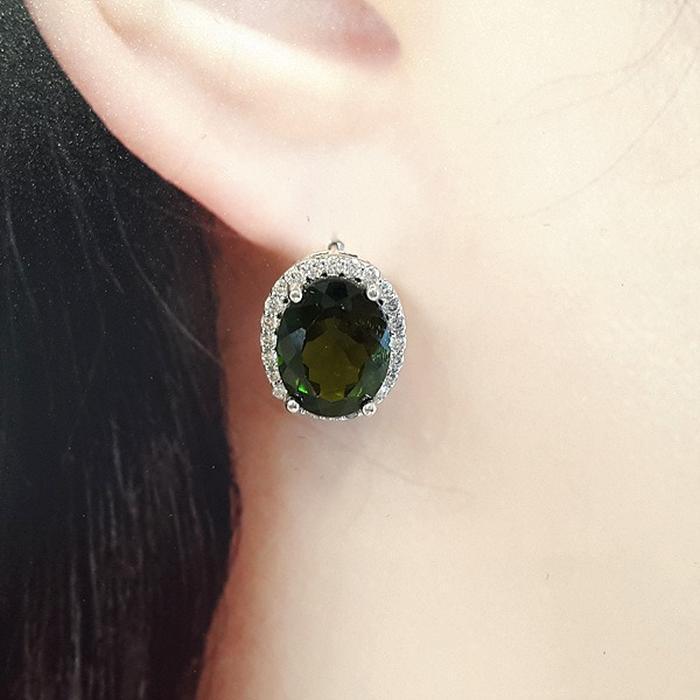 Bluekey AAA Grade Green Tourmaline Gem Earring 250210-12 (30629700A)