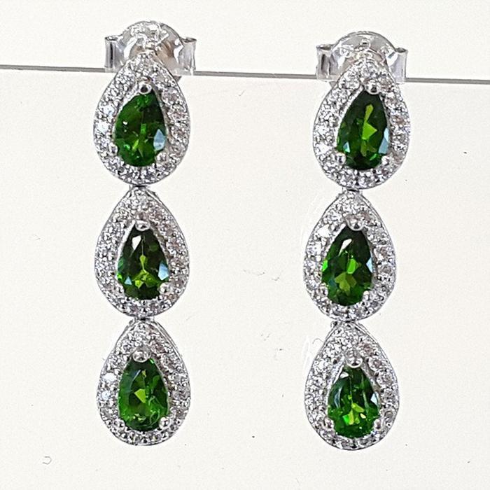 Bluekey A-grade 3 along green sapphire rough ear环 250210-11 (30629702A)