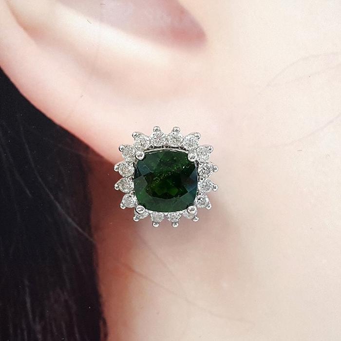 Bluekey AA-grade Green Tourmaline Raw Earring 250210-04 (30629709A)