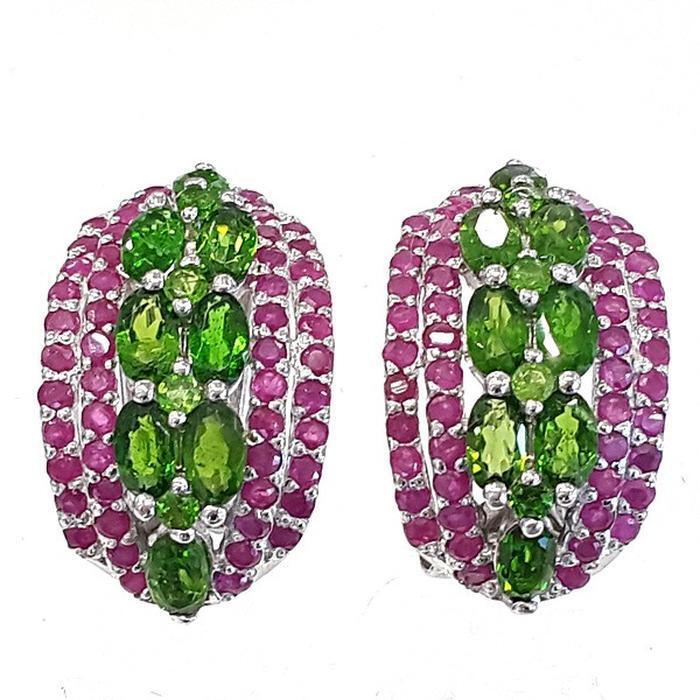 Bluekey AA-grade Green Tourmaline Ruby Earrings 250210-19 (30629757A)