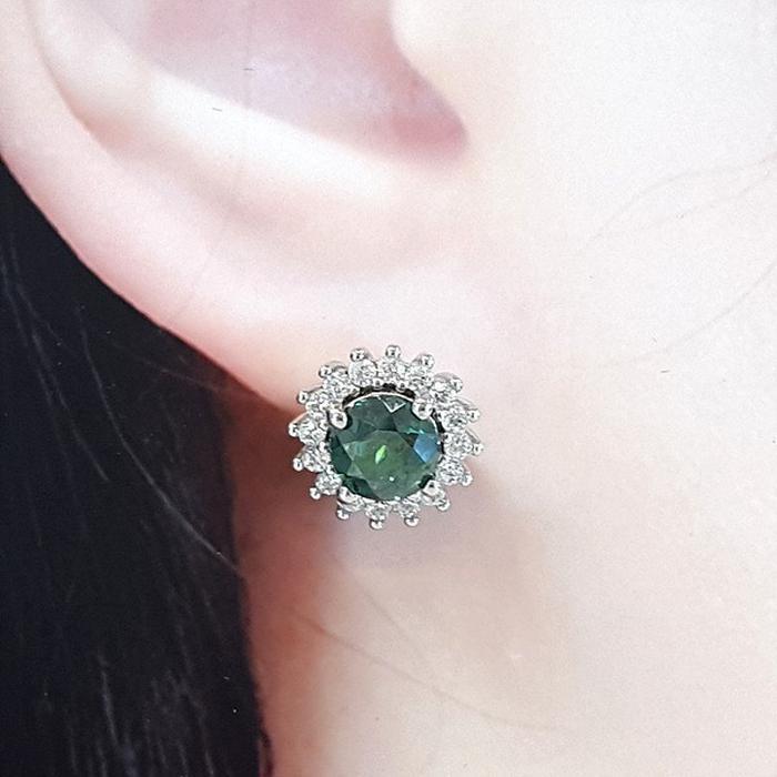 Bluekey AA-grade Green Tourmaline Raw Earring 250210-01 (30629758A)