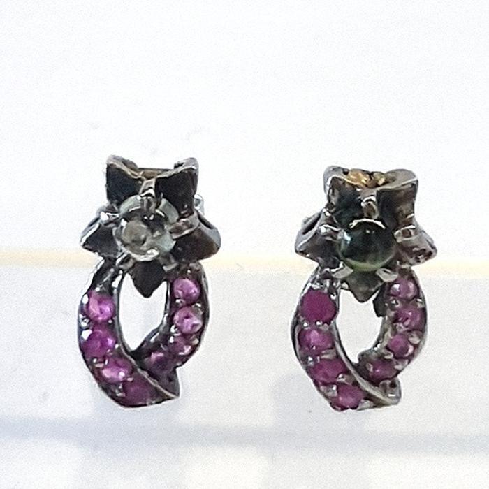 Bluekey A-ruby tourmaline rough stone earrings 250211-22 (30851992A)