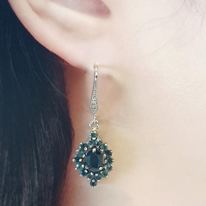 Bluekey A-grade Antique Sapphire Gem Earings 250211-02 (30852019A)
