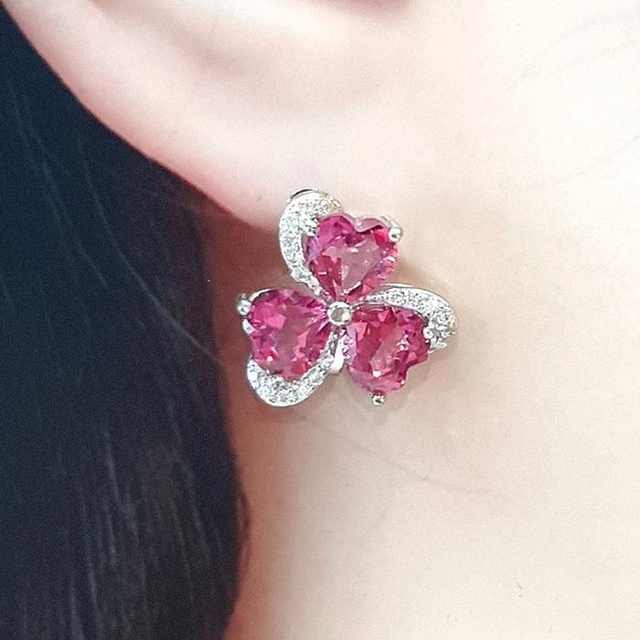 Bluekey AA-grade flower pink topaz rough earrings 250212-24 (31194303A)