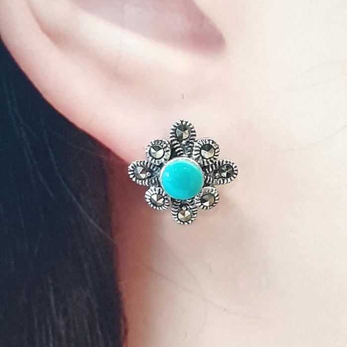 Bluekey Silver925 Turquoise Synthetic Earrings 250212-10 (31194321A)