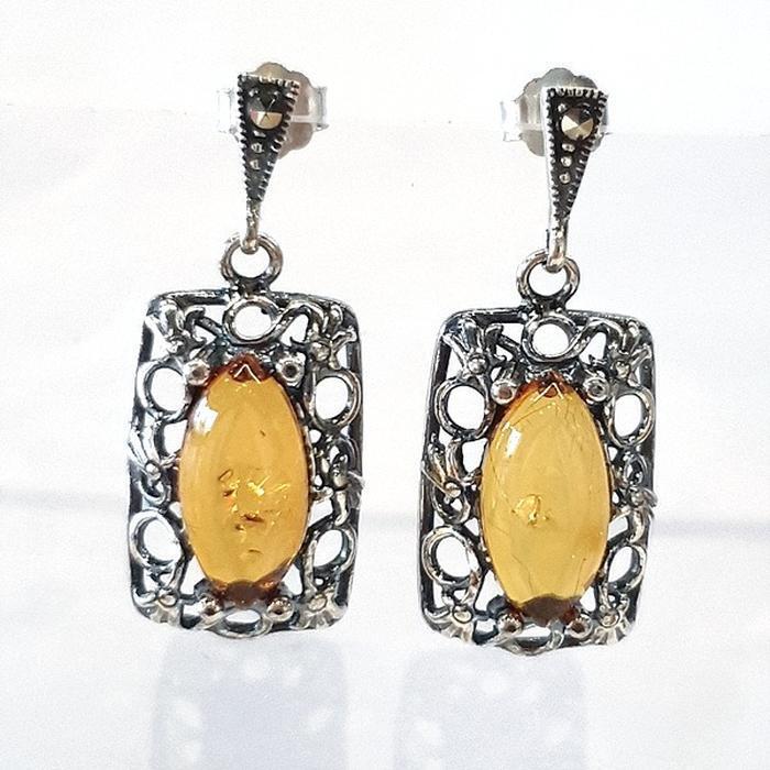 Bluekey Silver925 Brown Pumpkin Raw Stone Earrings 250212-05 (31194331A)