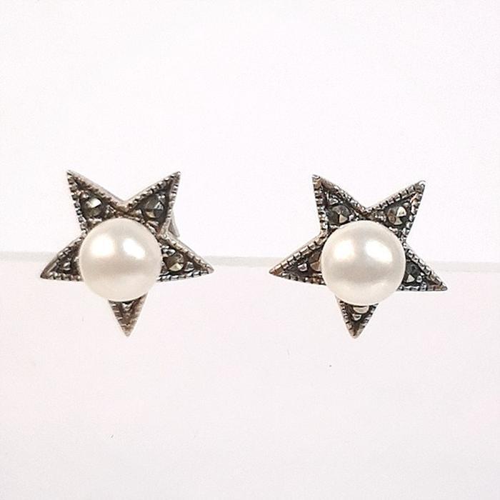 Bluekey Silver925 Star Gemstone Freshwater Pearl Earrings 250301-22 (31489194A)