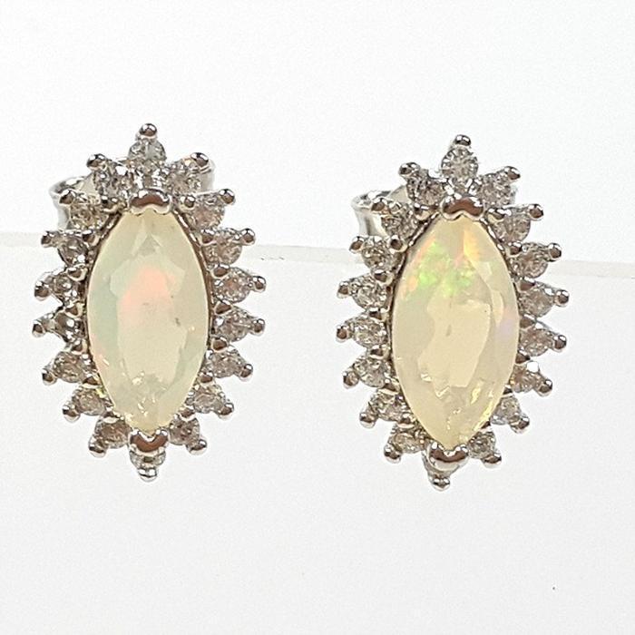 Bluekey A-Class Elliptical Milk Opal Gem Earrings 250310-20 (32591209A)