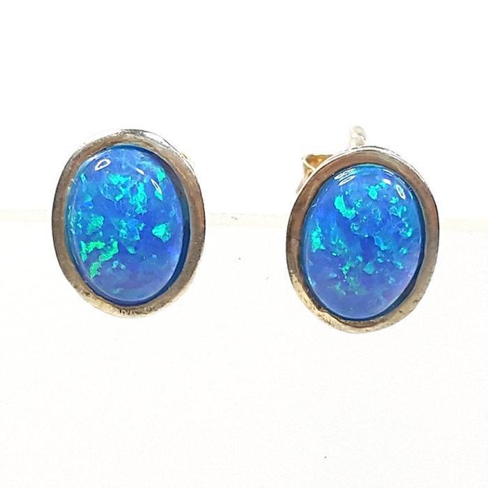 Bluekey Silver925 Blue Opal Synthetic Earrings 250310-14 (32591227A)