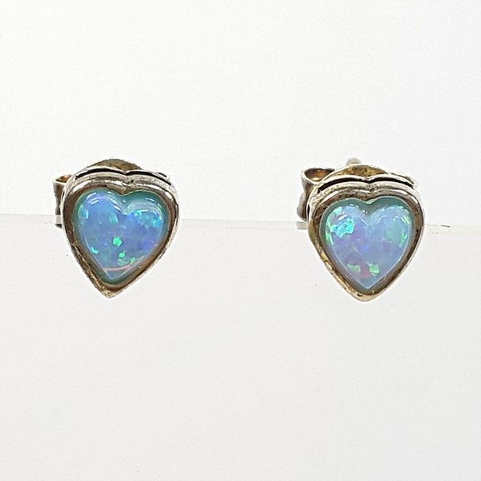 Bluekey Silver925 Heart Opal Synthetic Earrings 250310-10 (32591230A)