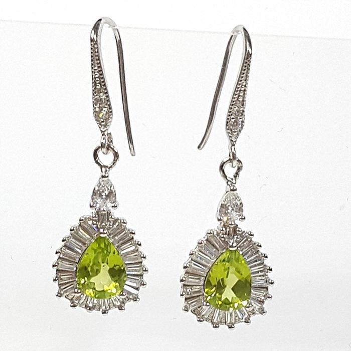 Bluekey AA Grade Green Peridot Diamond Earrings 250310-04 (32591237A)