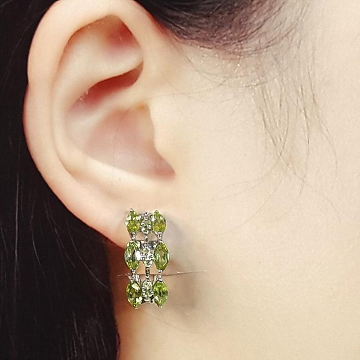 Bluekey AA-grade clip peridot gemstone earrings 250310-03 (32591242A)