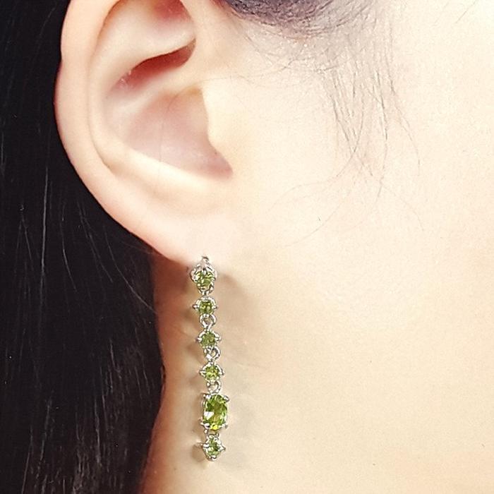 Bluekey A-grade Long Green Peridot Diamond Earrings 250310-01 (32591245A)