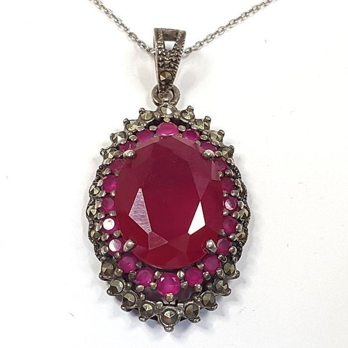 Blueke Silver925 A-grade Synthetic Ruby Necklace 250404-25 (33095363A)