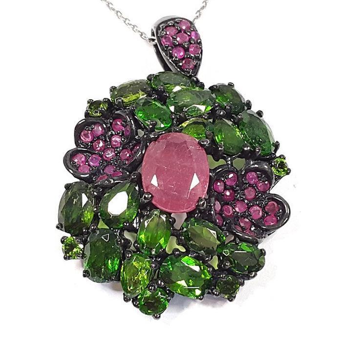 Bluekey AAA Blue Sapphire Green Topaz Gem Necklace 250404-21 (33095367A)