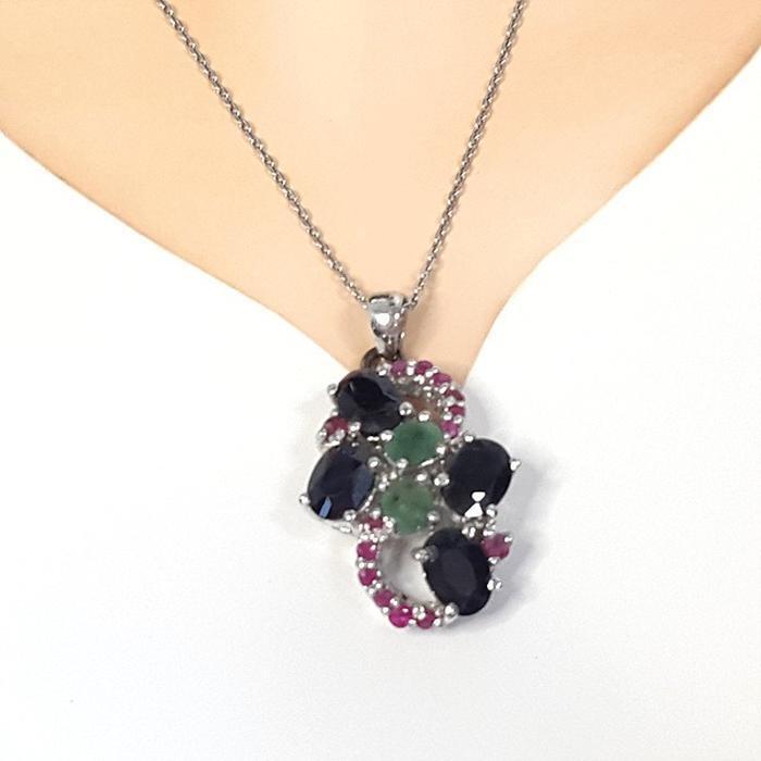 Bluekey B-gradeEmerald Sapphire Gem Necklace 250404-20 (33095368A)