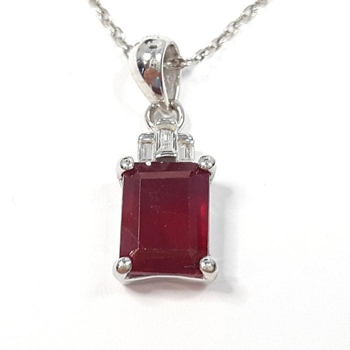 Bluekey AAA Grade Square Red Ruby Diamond Necklace 250403-23 (33095385A)