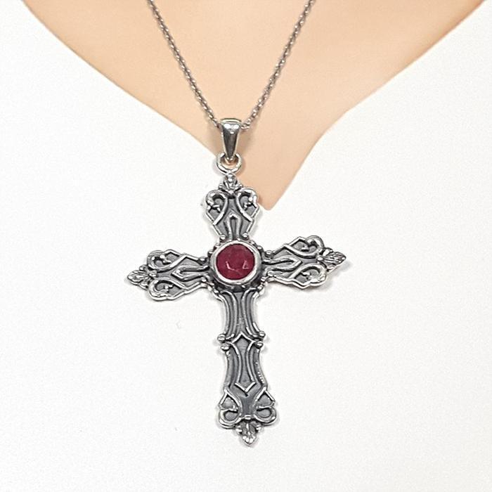 Bluekey A+ Cross Antique Ruby Gem Pendant 250405-13 (33110888A)