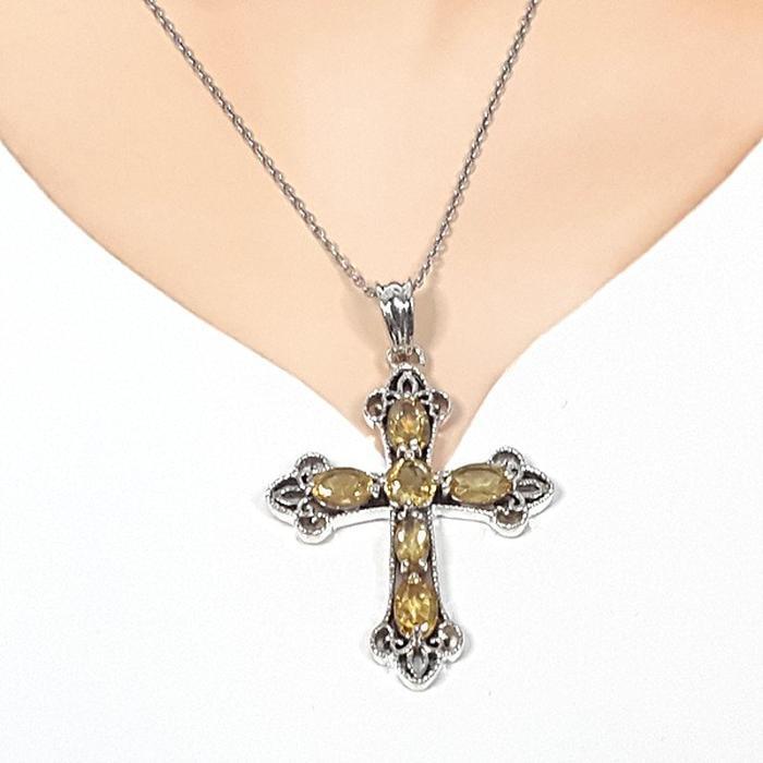 Bluekey A-grade cross antique blue sapphire necklace 250405-03 (33110897A)