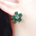 Bluekey A-grade flower green emerald diamond earrings 250407-08 (33381643A)