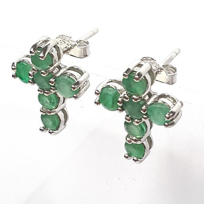 Bluekey A+ Cross Emerald Gemstone Earring 250407-06 (33381650A)