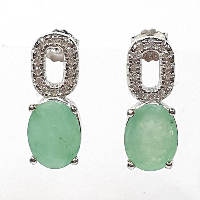 Bluekey A-grade light green emerald raw stone earrings 250407-05 (33381651A)