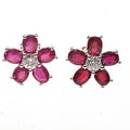 Bluekey A-grade Unbalanced Flower Ruby Diamond Earrings 250408-01 (33381719A)