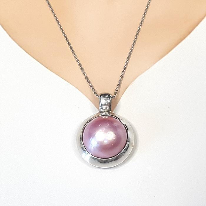 Bluekey A-rank pink marble pearl pendant 250501-08 (33525589A)