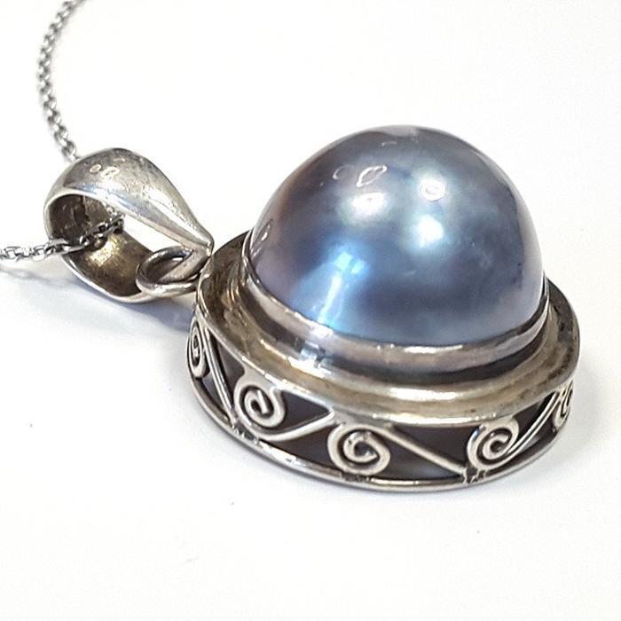 Bluekey A-grade gray mabé pearl raw stone necklace 250501-15 (33525596A)