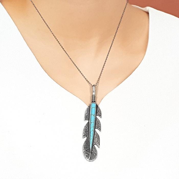 Bluekey Silver 925 Turquoise Leaf Necklace 250502-22 (33538183A)