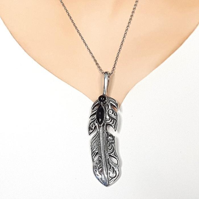 Bluekey Silver925 Onyx Leaf Necklace 250502-18 (33538187A)