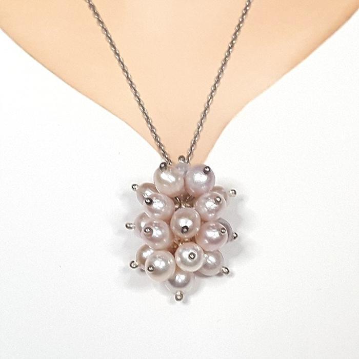 Bluekey Silver925 Pearl Bead Raw Gem Necklace 250503-24 (33539598A)