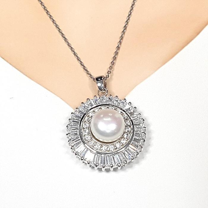 Bluekey A-grade silver925 freshwater pearl gem pendant 250503-19 (33539602A)