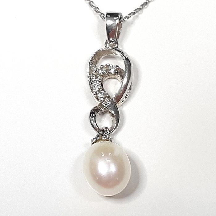 Bluekey A-grade silver925 freshwater pearl raw stone necklace 250503-17 (33539604A)