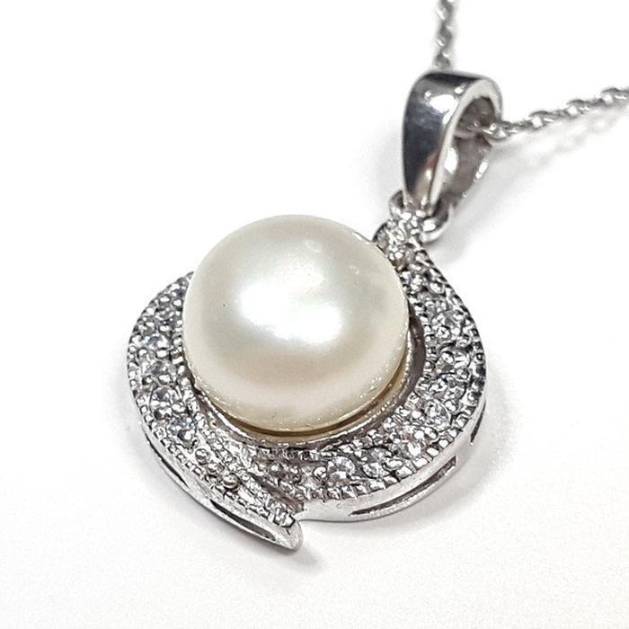 Bluekey A-grade silver 925 freshwater pearl raw stone necklace 250503-13 (33539609A)