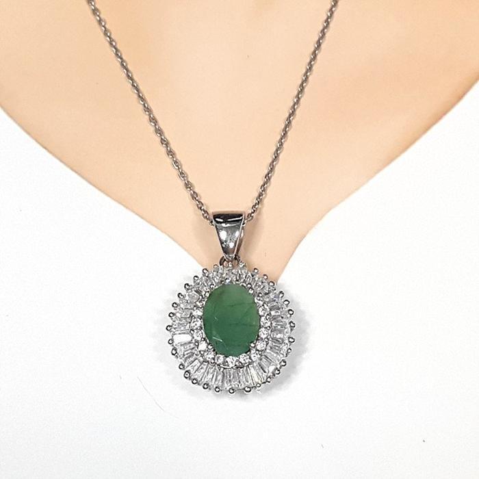 Bluekey A-grade green emerald gemstone necklace 250503-08 (33539611A)