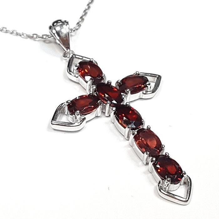 Bluekey AA-grade Cross Red Garnet Rough Necklace 250504-07 (33936019A)