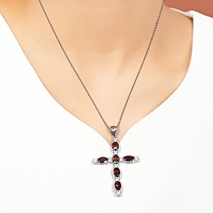 Bluekey AA-grade Cross Red Garnet Rough Necklace 250504-06 (33936023A)