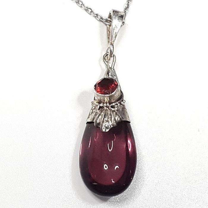 Bluekey Silver925 Antique Garnet Synthetic Necklace 250504-01 (33936025A)