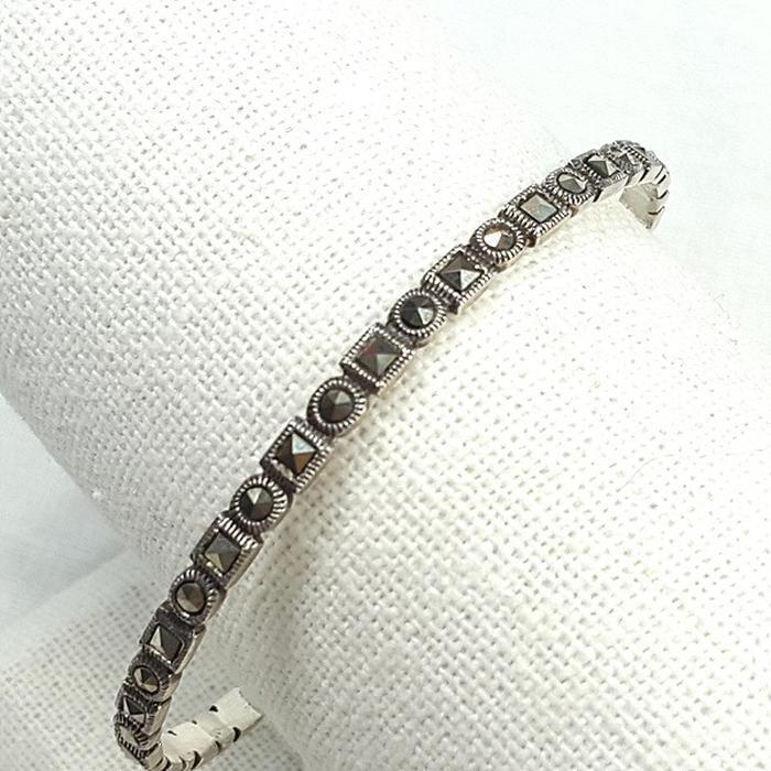 Bluekey A-grade Silver925 Macassar jade raw stone bracelet 250508-08 (35659975A)