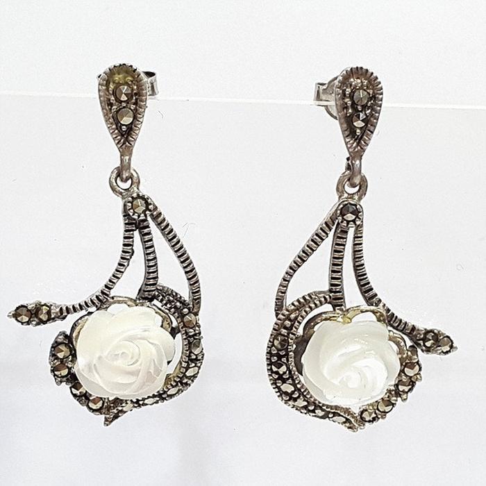 Bluekey A-grade antique flower brooch raw stone earrings 250803-24 (39394129A)