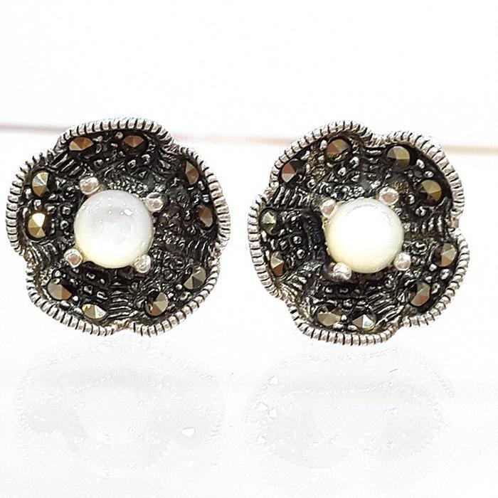 Bluekey A-grade antique flower brooch raw gem earing 250803-10 (39394139A)