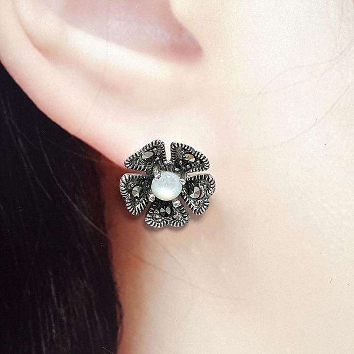 Bluekey A-rank antique flower brooch raw stone earrings 250803-11 (39394144A)