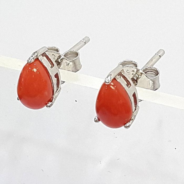 Bluekey AA-grade Waterdrop Red Coral Gem Earring 250803-01 (39394150A)