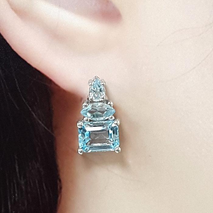 Bluekey AA-grade square blue topaz raw stone earrings 250804-21 (40017954A)