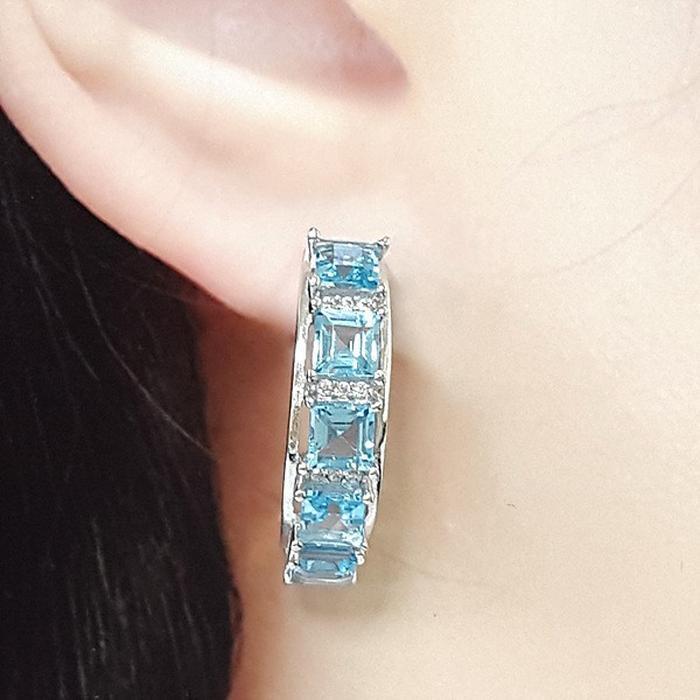 BlueKey AA-grade long blue topaz gem earings 250804-17 (40017957A)